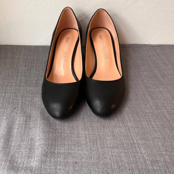 WAYDERNS Pumps Womens Size 5.5 Black Slip On Chunky Block Heel Shoes Comfort - Picture 1 of 9